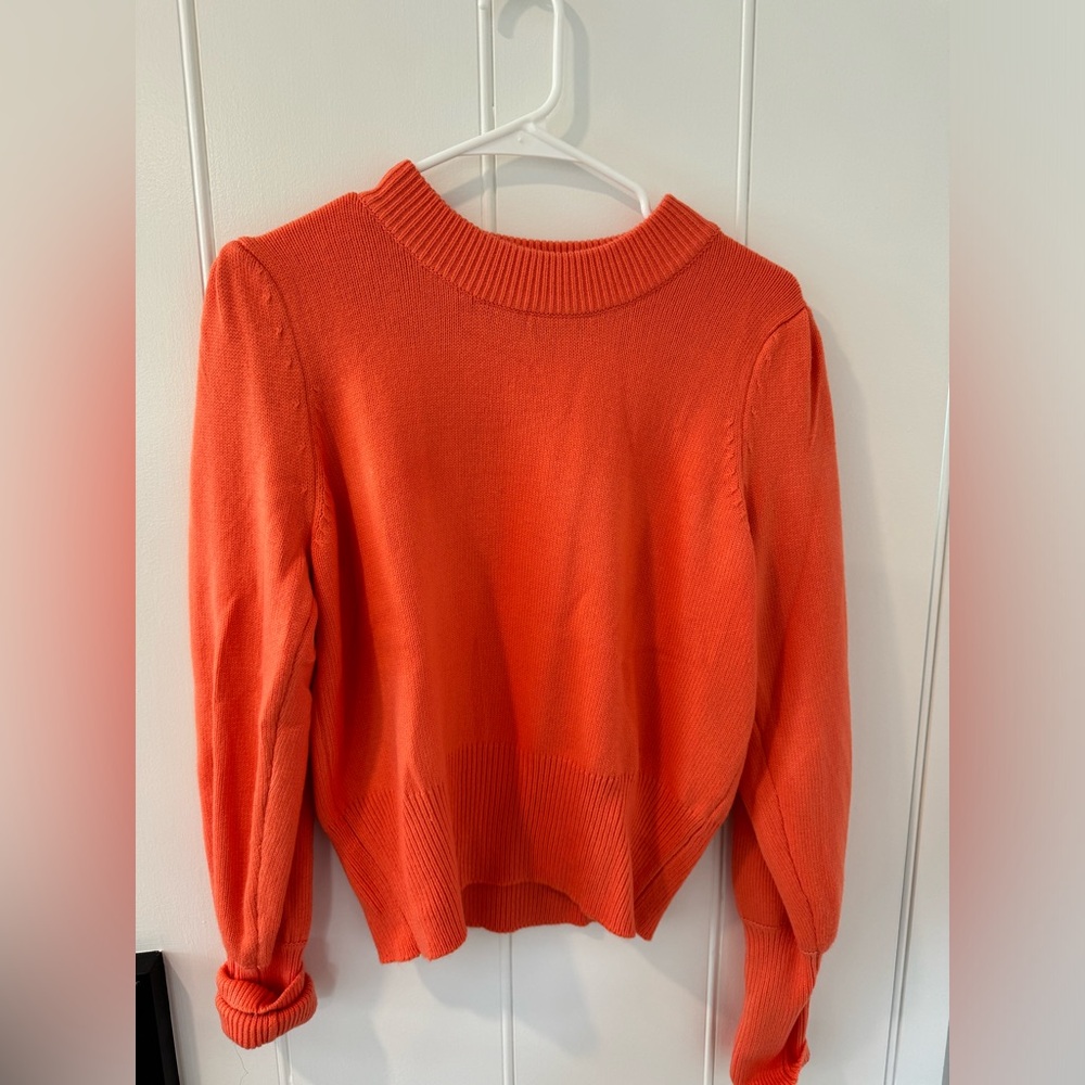 Coral Sweater with Fluffed Sleeve Shoulders